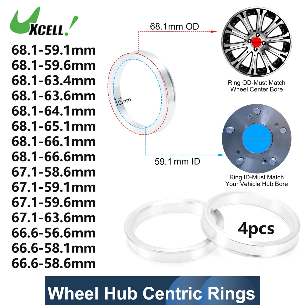 

UXCELL 4pcs Car Wheel Hub Centric Rings 68.1-59.1 68.1-59.6 68.1-63.4 68.1-64.1mm Wheels Center Shaft Shock Absorbing Hubrings
