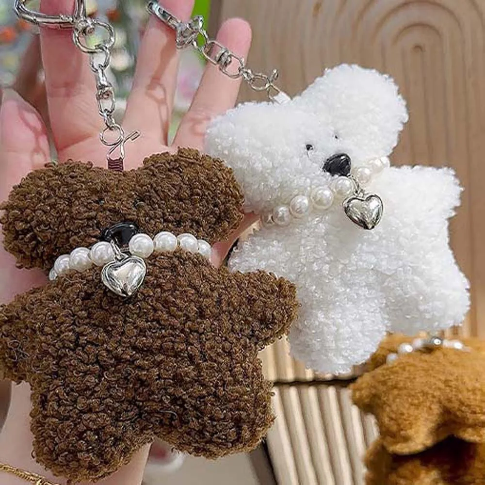 Pearl Necklace Bear Plush Bear Keychain Animal Decoration Plush Bear Doll Soft Stuffed Cartoon Korean Car Key Ring Birthday Gift