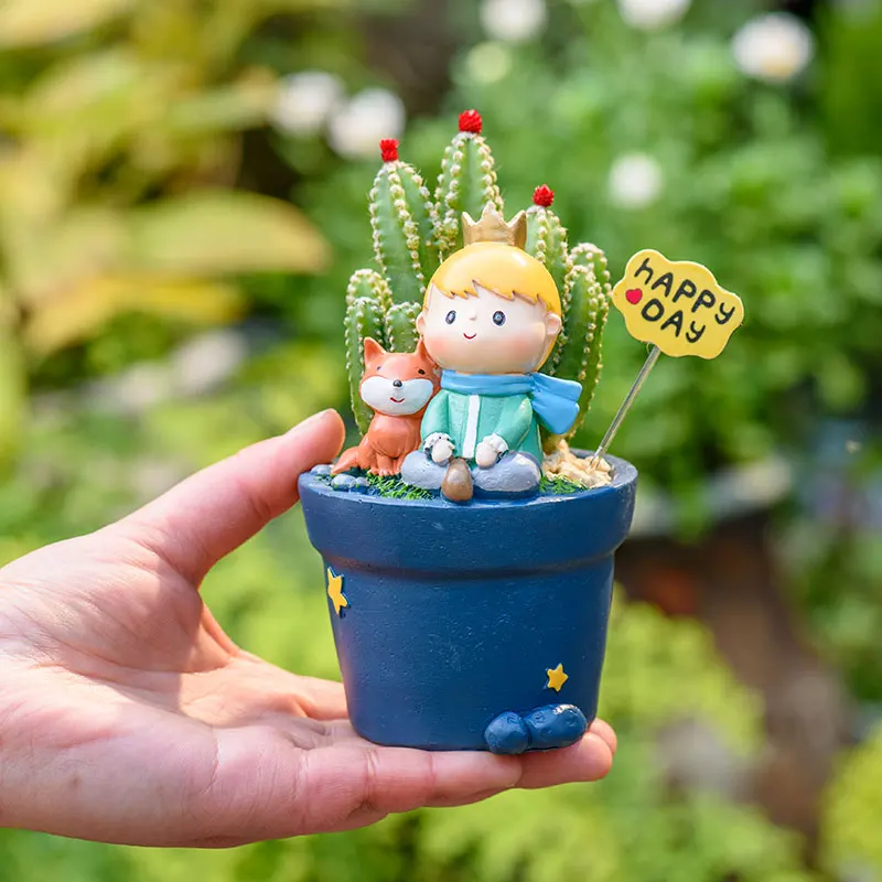 2027 Prince Kid Planter for Succulents Cactus Plants, Flower Pot for Mini Bonsai Fairy Garden Ornaments, Home Tabletop Decoratio