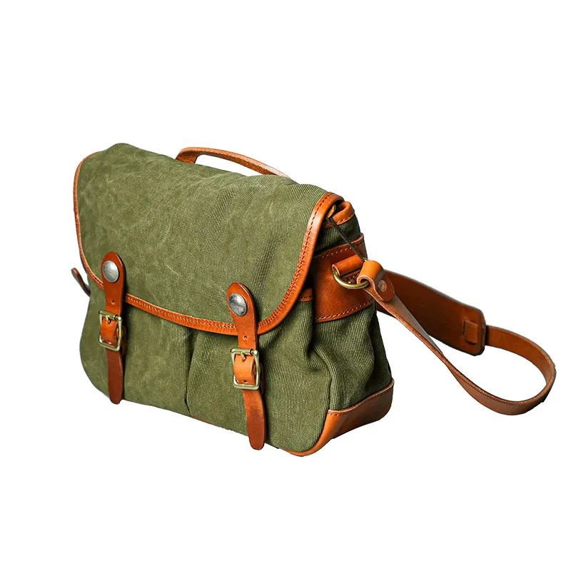 Organizer designer luxury canvas genuine leather men\'s messenger bag outdoor daily travel work green shoulder bag large handbag