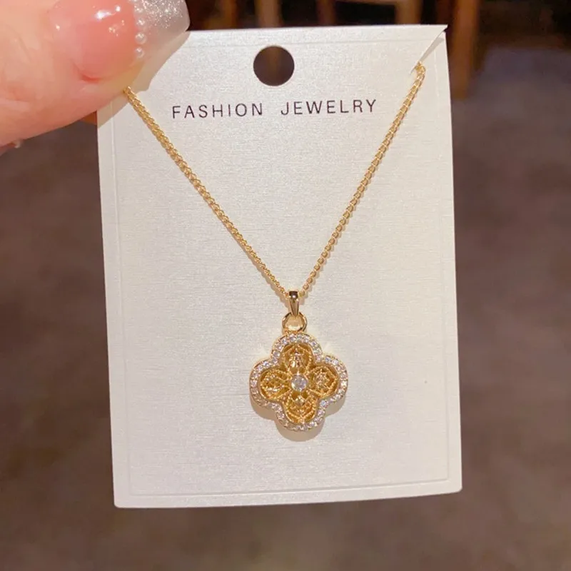 

Lucky Four-Leaf Clover Flower Exquisite Diamonds Pendant Necklaces for Women Sterling Silver 925 Choker Jewelry Birthday Gifts