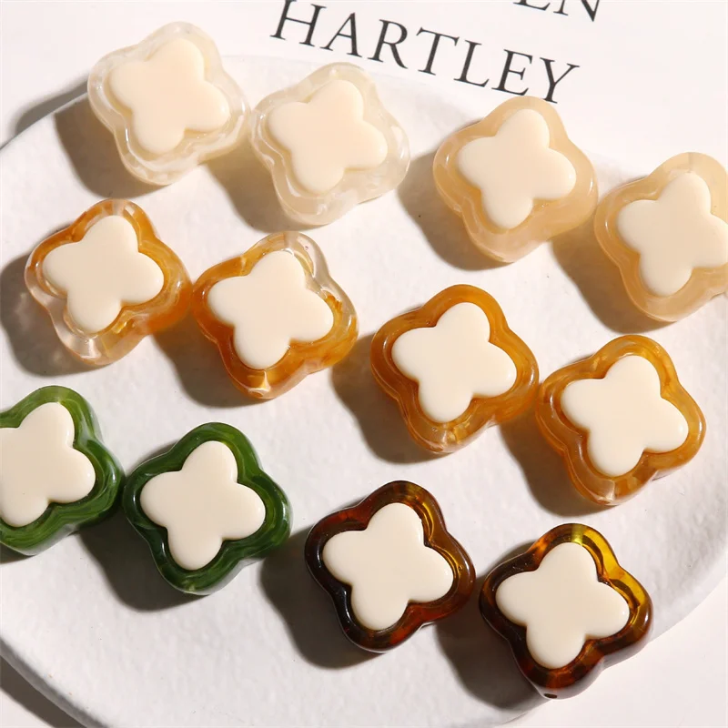 

Wholesale 40pcs/lot color print 23.5mm cartoon flowers shape resin straight hole beads diy jewelry garment hair accessory