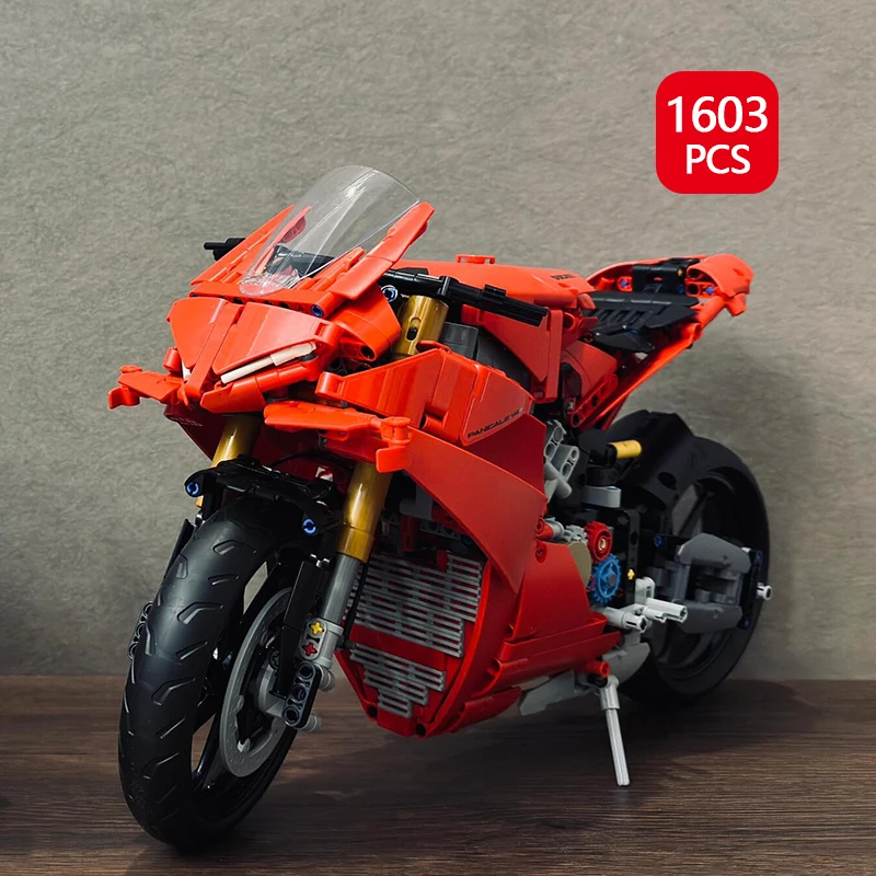 

Конструктор «Мотоцикл V4S» (масштаб 1:5, красный), 1603 детали, техническая модель, MOC, для сборки, подарок на день рождения для мальчиков