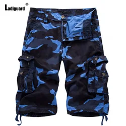 Ladiguard-Calção masculino de camuflagem vintage, bolso com zíper, calça meia de verão, moda exterior, plus size, 2024