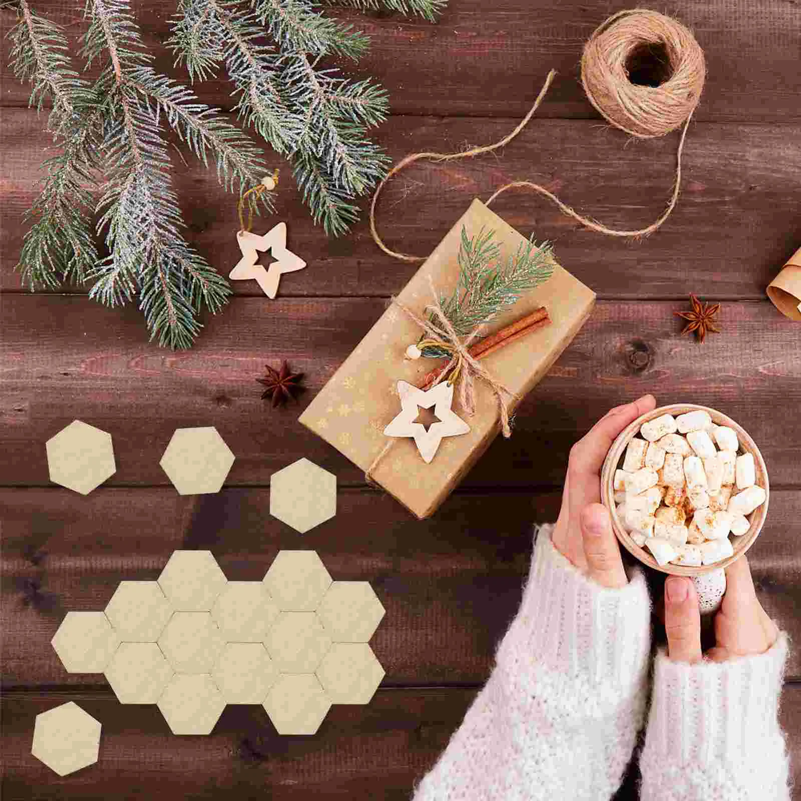 

200 PC Hand Decor Hexagon Cutout Shapes Wooden Hanging Ornaments Household Decoration for Home Wedding