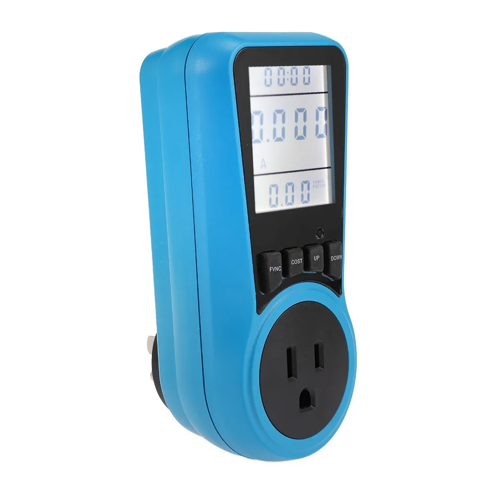 

US 120V Backlight Power Meter Socket 15A Electricity Usage Monitor KWh Watt Voltage Current Cost Calculator Plug Power Meter
