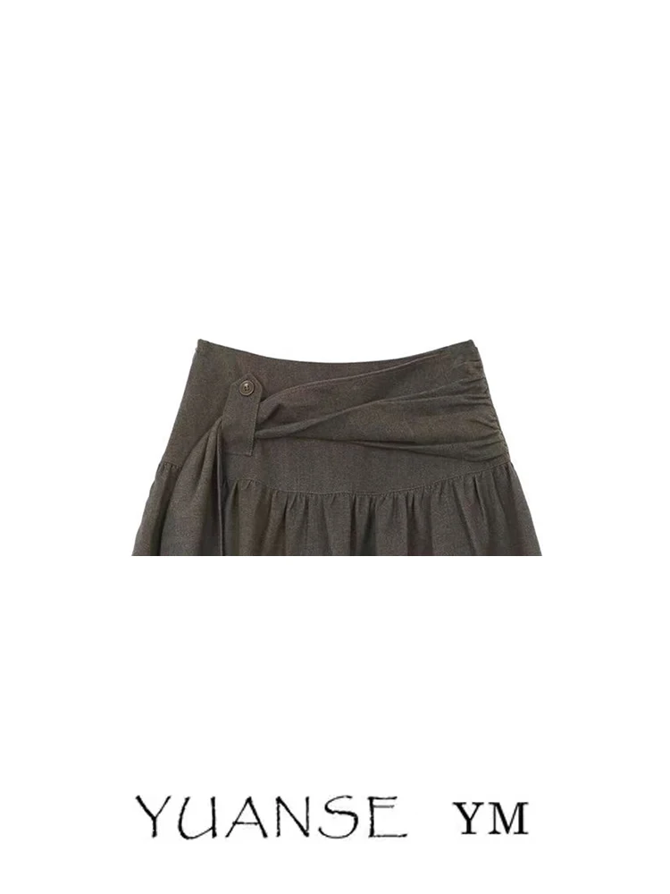 Stunning A-Line Midi Skirt Women's Autumn Winter Fashion High Waist Sash Coffee Color Beautiful Draping Casual Style Girls