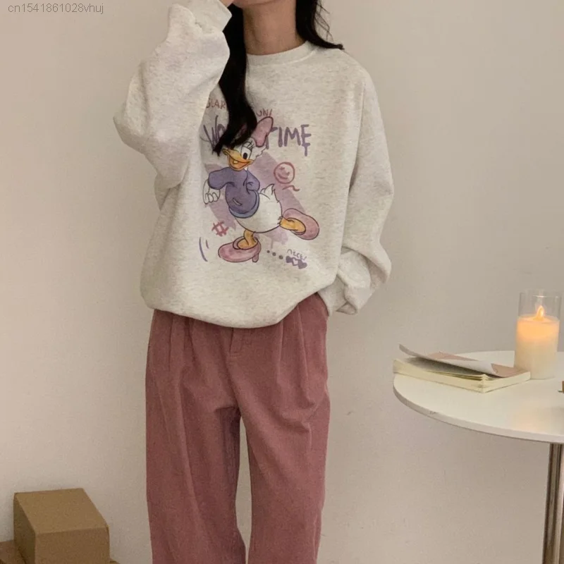 Disney Daisy Duck Cotton Long Sleeve Hoodie For Girls Campus Cute Korean Lazy Stylish Casual Pullover 2000s Fashion Shirt Female