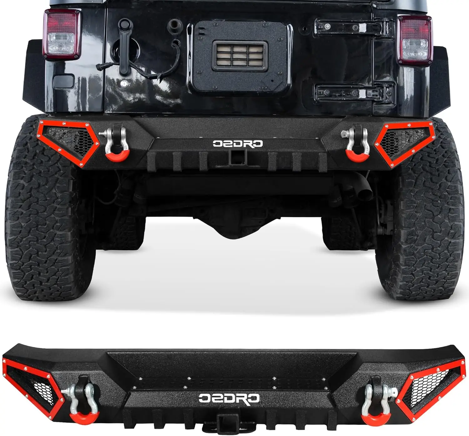 Off Road Rear Bumper Combo Compatible with 2007-2018 Jeep Wrangler JK & JKU Unlimited (2/4 Doors), Full Width Back Bumper