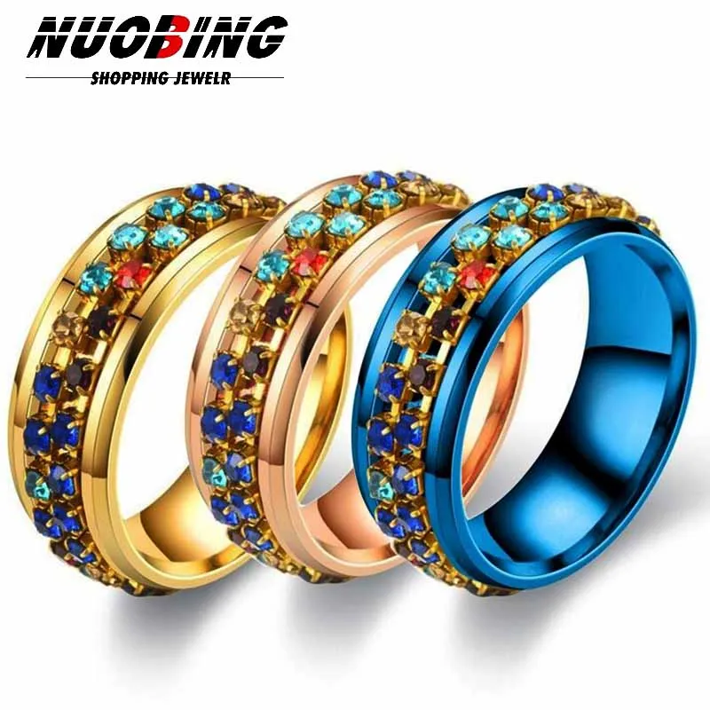 

Crystal Gem Fashion Luxury High Quality Stainless Steel Free Rotation Men's and Women's Wedding Ring Charm Wedding Jewelry