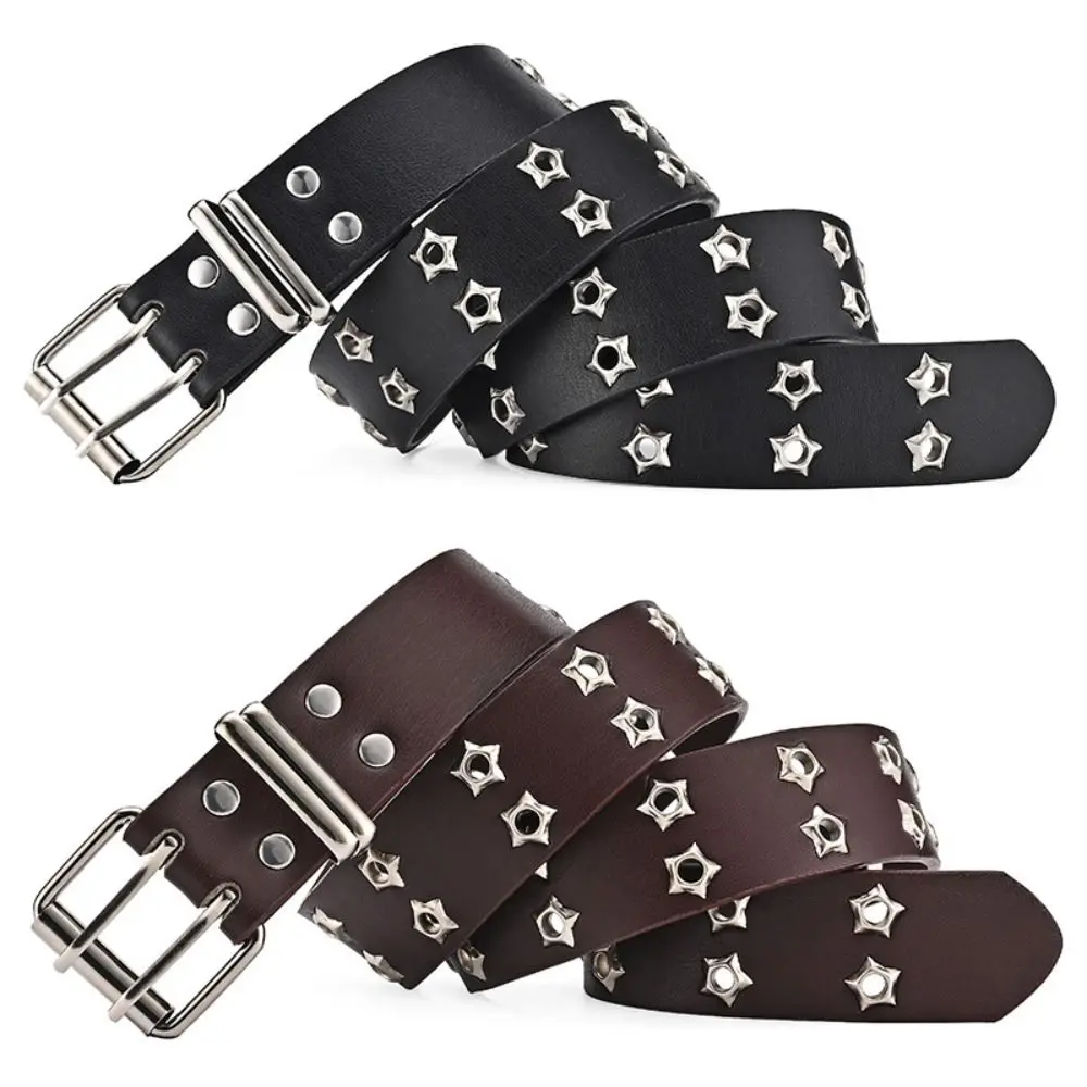 Men Women Star Eyelet Rivet Belts Hip Hop Punk Rock Style Double Pin Buckle Waistband Waist Band