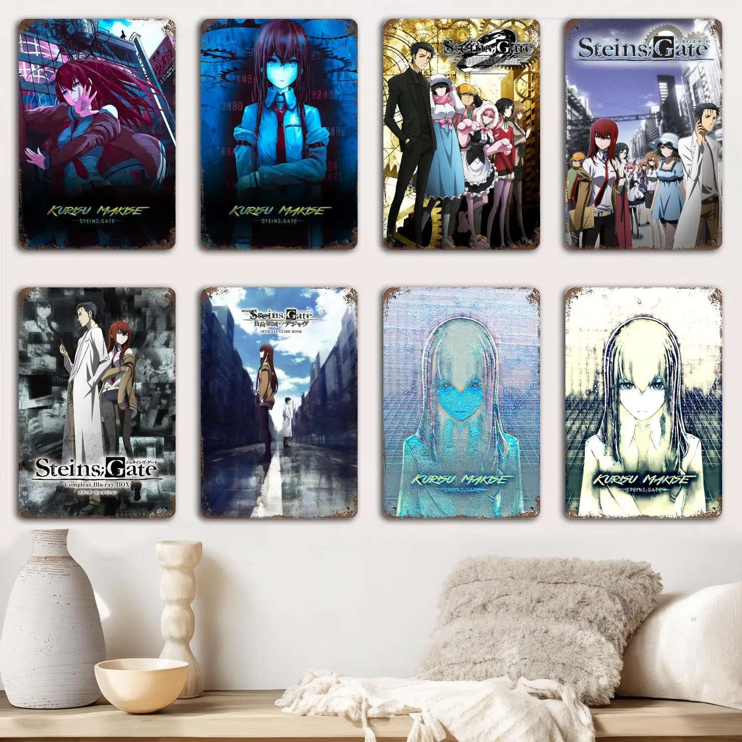 Steins Gate Anime Metal Signs wall decor Vintage Tin Signs Captain Metal Poster Decor for Bar Pub Club Wall Decoration