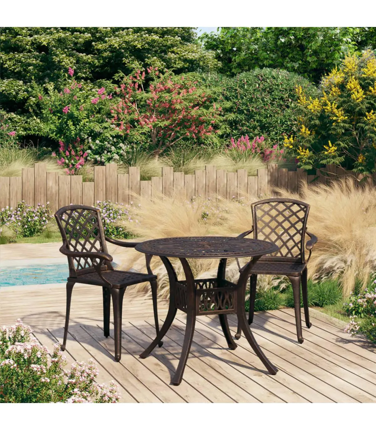 Garden sets bistro table and chairs 3 pieces cast aluminum bronze color