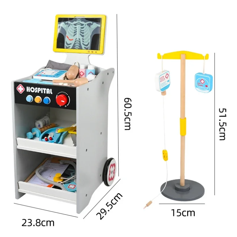 ألعاب مونتيسوري الاجتماعية لغز بيت اللعب الخشبي مزيج مستشفى عربة طبية مجموعة الملحقات التظاهر اللعب ألعاب الطبيب للأطفال #2