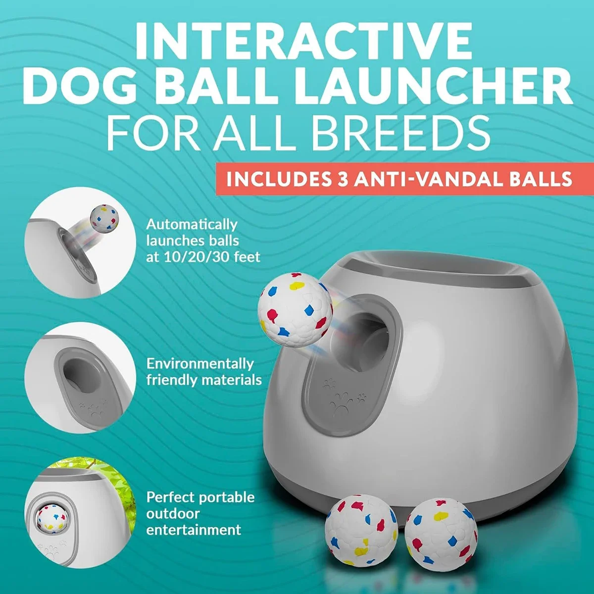 Automatic Pet Ball Launcher with 3 Distance Settings, ABS Durable Dog Toy for Indoor/Outdoor Fun