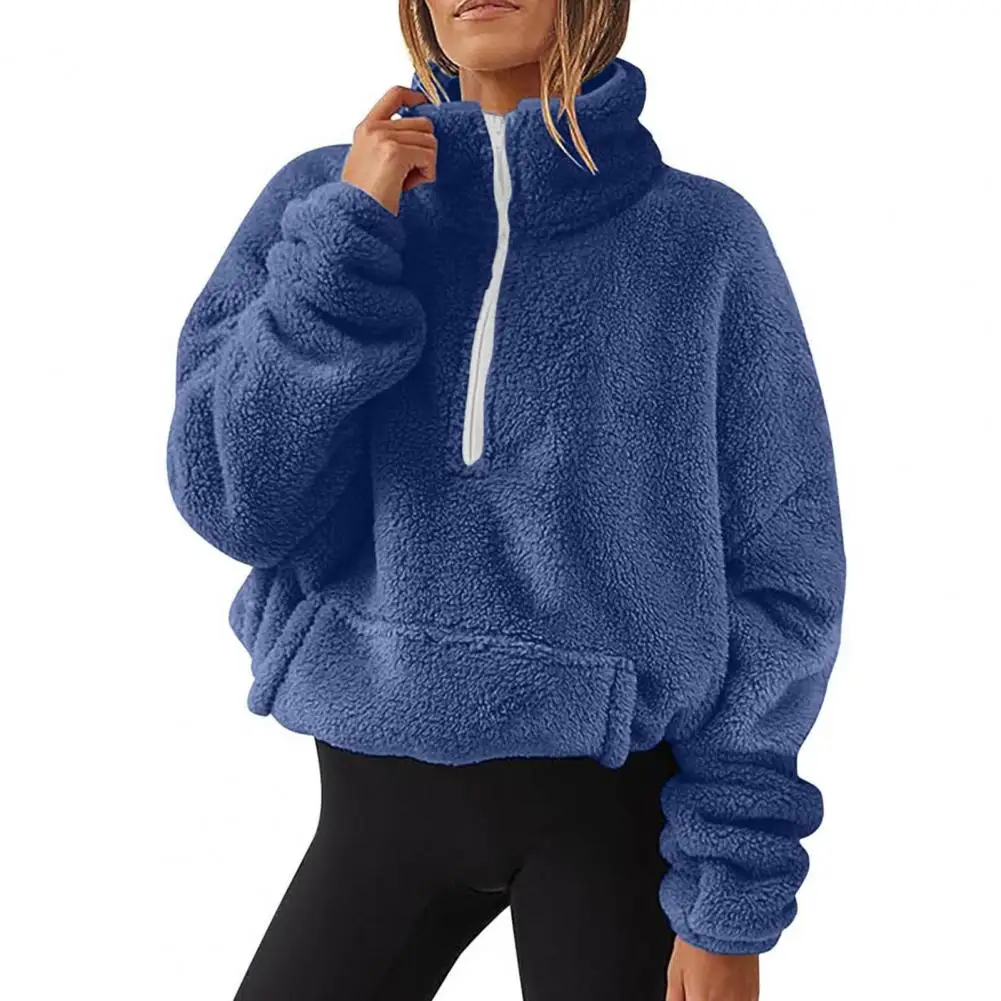 Winter Thick Women Hoodies Zipper Stand Collar Double-sided Plush Solid Color Loose Sweatshirt Warm Mid Length Hoodies Top