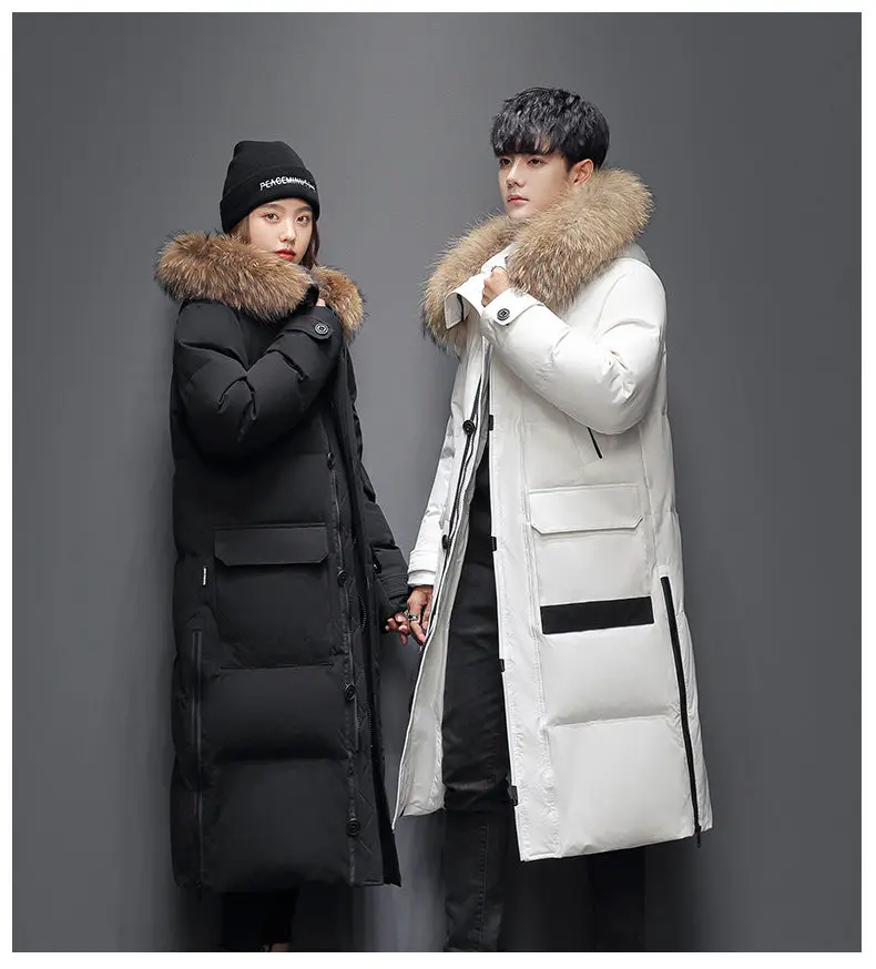 Stock 23 long thickened white down jackets for men and women