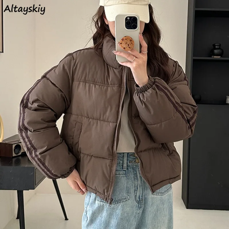 Stand Collar Short Style Parkas Women Winter Fashion Korean Clothing Zippers Baggy Cozy Warm Casual Simple All-match Attractive