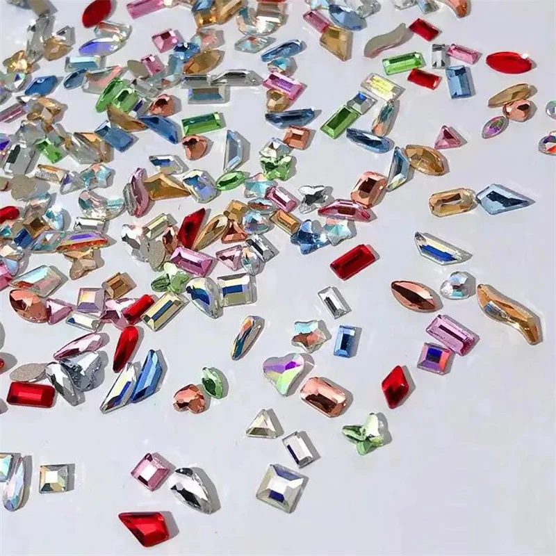 100Pcs Mix 1/2/3/4mm Mini Colorful Nail Art Rhinestone Mixed Star/Oval/Sequare Nail Diamond FlatBack Shinying Manicure Diamond&*