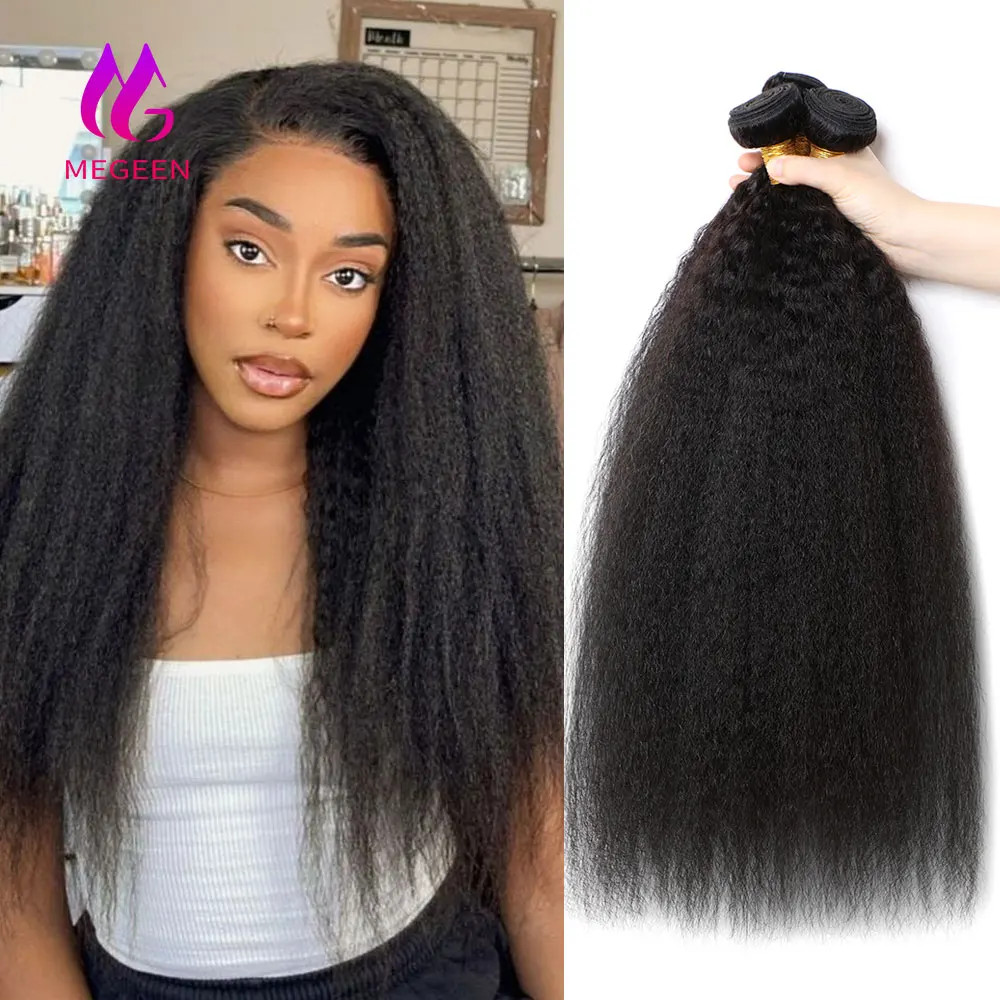 

Megeen 32 дюйма натуральные перуанские волнистые волосы для наращивания, 100% человеческие волосы, искусственные прямые Yaki, прямые человеческие волосы