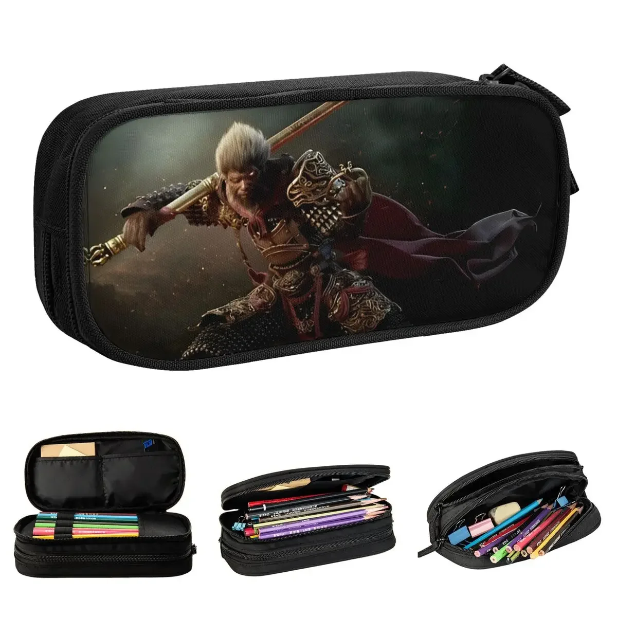 Fun Black Myth Wukong Pencil Case Sun Wukong Pencilcases Pen Box Student Large Storage Bag School Supplies Zipper Accessories