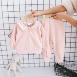 Autumn Kid Girl Clothes Solid Casual Two Piece Sweatshirt Pant 2Pc Suit Baby Sportwear Toddler Long Sleeve Tracksuit Outfit A498