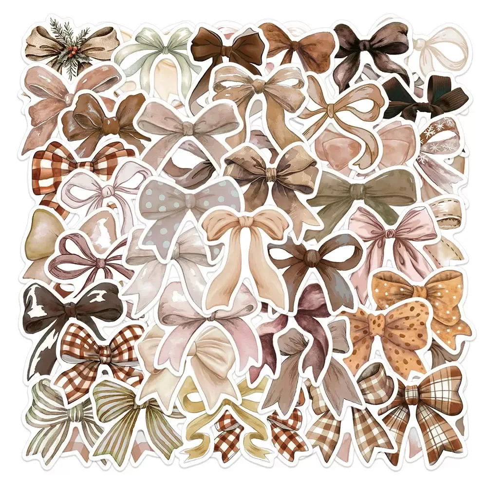 10/50pcs Vintage Brown Girls Bowknot Stickers Graffiti Decoration Butterfiy Coquette Bows Decals Scrapbook Laptop Diary Sticker