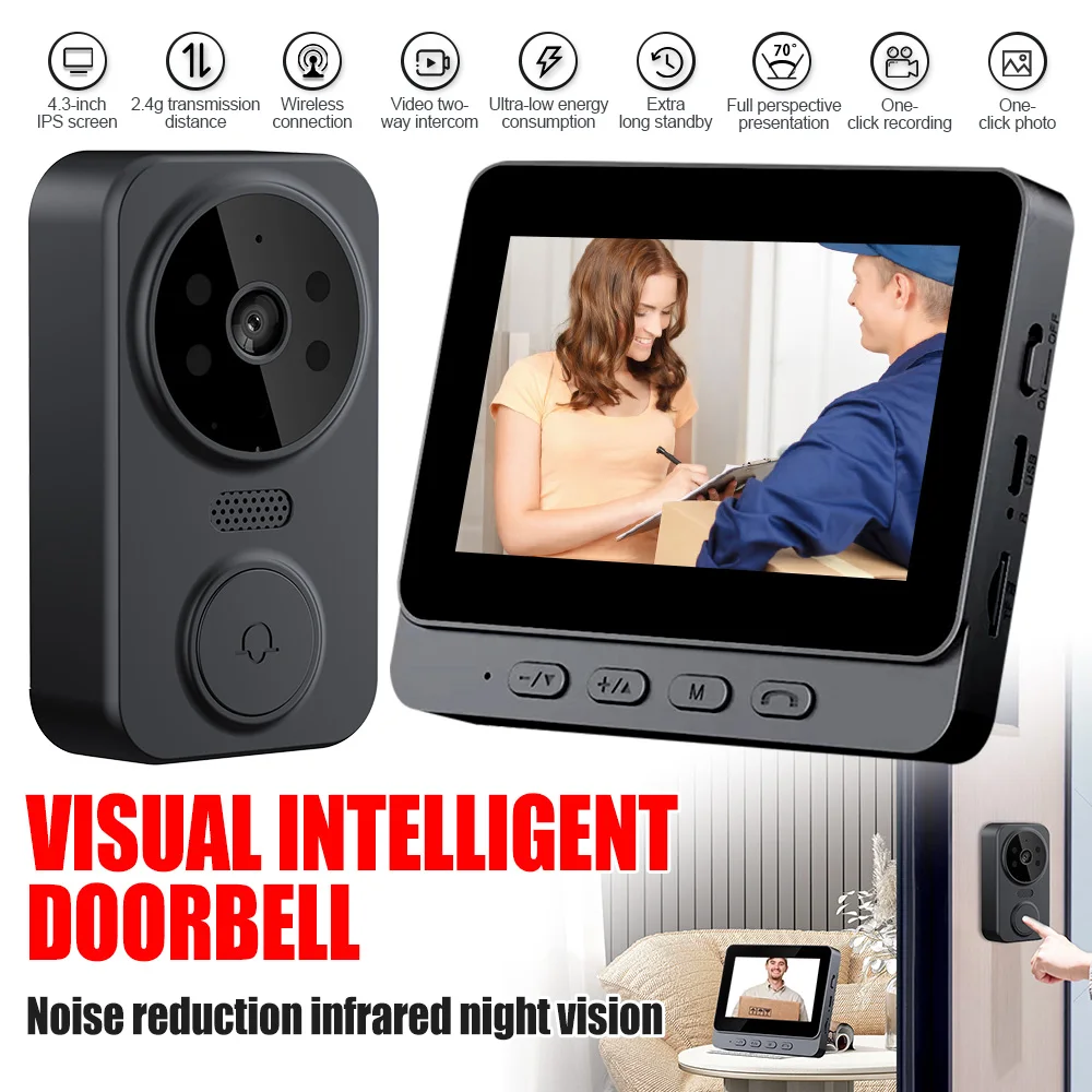 

Wireless WIFI Video Intercom Night Vision Doorbell Camera 4.3 Inch LCD Monitor Two-way Intercom Security Protection Surveillance