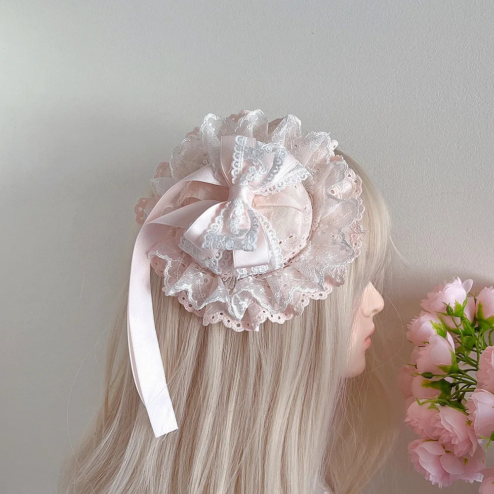 Original Design Lolita White Lace Bow Mini Top Hat Hair Clip Hair Accessory Sweet Maids Cosplay Hair Ornament Hairwear Hair Pin