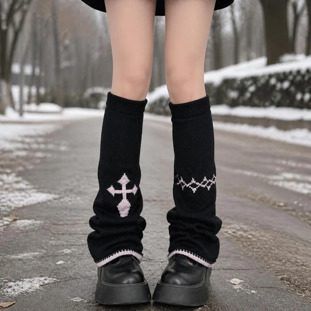 Punk Asymmetric Knit Leg Warmers Stretch Knit Wide Leg Leg Covers Slouchy Fit Cross Pattern Boot Cuffs Streetwear Look