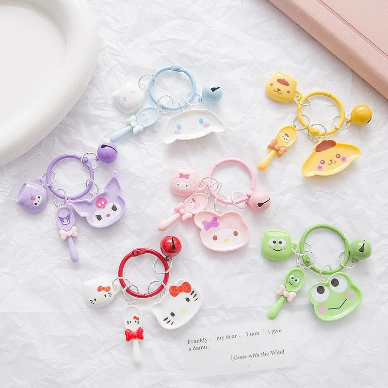 

Hello Kitty Key Chain Meal Plate Three Piece Set Keychain Fashion Personalized Mobile Phone Chain Guigou Cute Pendant Wholesale