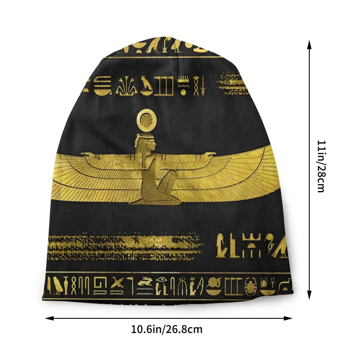 God Ornament On Black Leather Bonnet Homme Fashion Egyptian God Ornament Skullies Thin Beanies Caps Novelty Fabric Hats