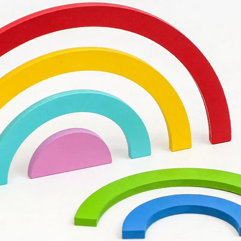 Wooden Rainbow Stacking Toy Wooden Nesting Puzzles Building Blocks Disc Educational Toys Montessori Disc Building Blocks Toys