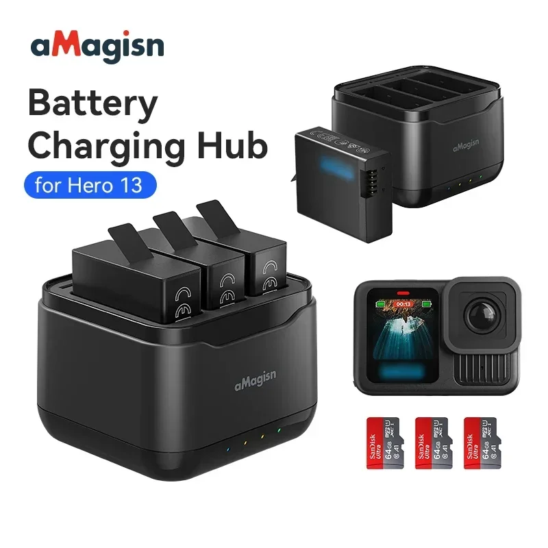 Battery Charging Station Compatible For Hero13 Black Battery Charging Box With 3 Lighting Modes 3 TF Card Slots