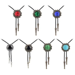 Colorful Gemstones Buckle Bolo Tie Punk Necklace Western Cowboy Shirt Necktie
