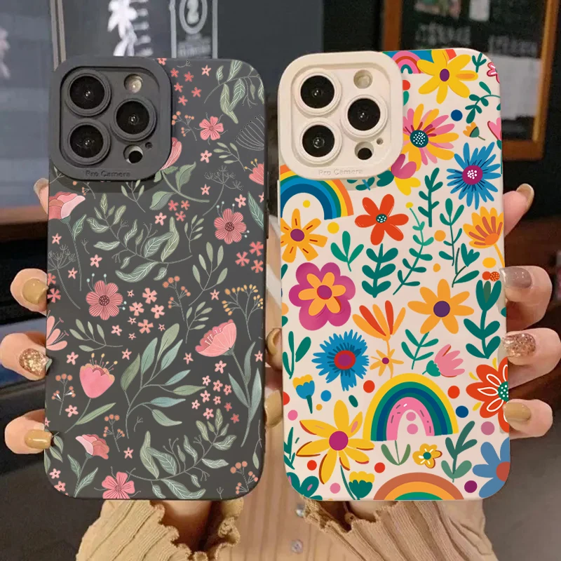 Funda de teléfono con flores coloridas y arcoíris para Samsung Galaxy S25 S24 S23 S22 S21 Ultra Plus FE A16 A06 A26 A33 A56 A34