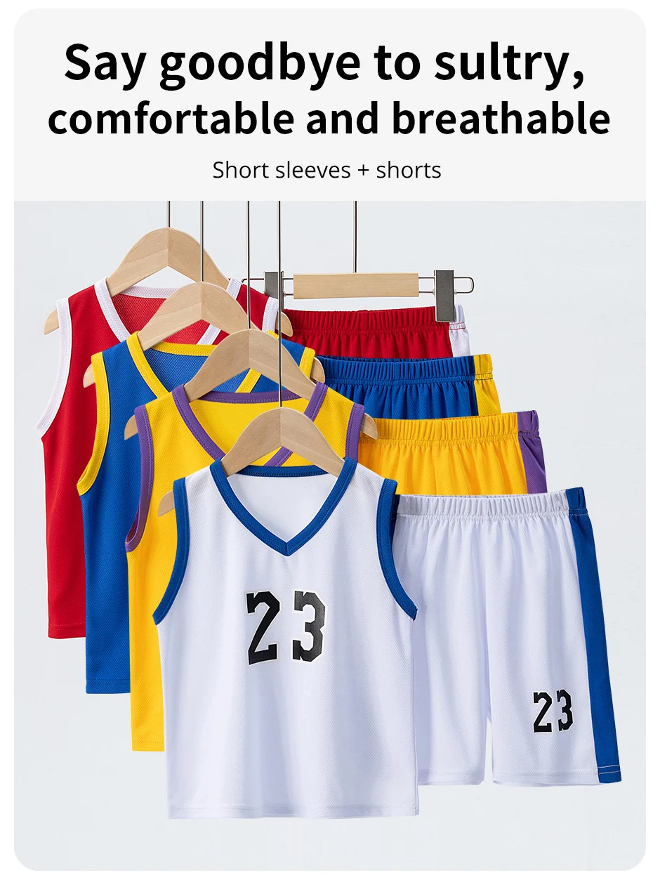 Sommer-Basketballanzug für Kinder, Sportweste für Jungen und Mädchen, Shorts-Anzug, 23rd Handsome, Westenanzug für Jungen und Studenten, 2-teilig. – Detail 2