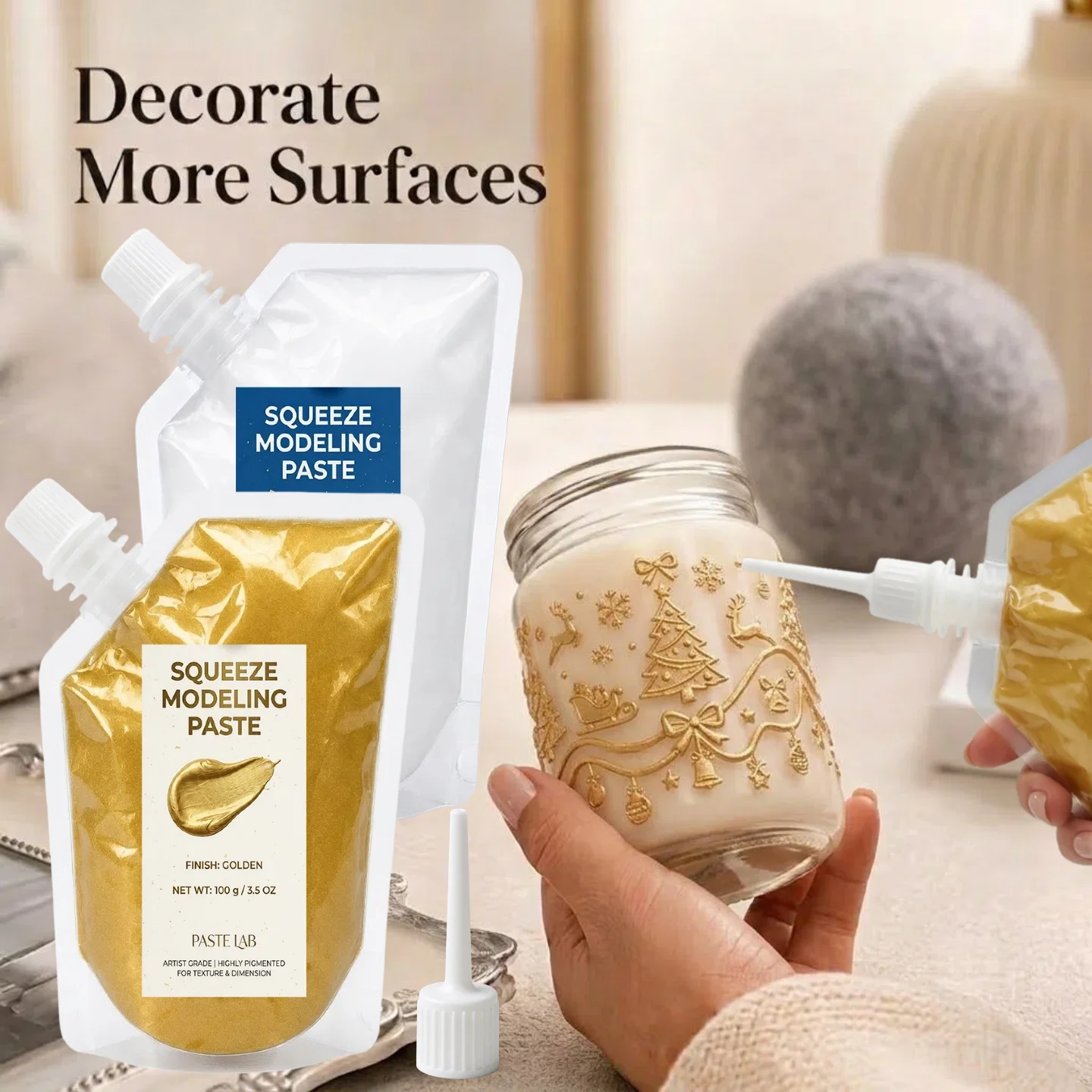 3D TEXTURE PASTE Medium Applicator, Art Craft Medium Supplies, Christmas Decor, For Dimensional Sculpting And Line Drawing