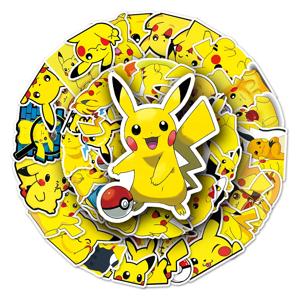 10/30/50PCS Pokemon Pikachu Stickers Anime Cute Decoration PVC Decals DIY Phone Fridge Laptop Skateboard Sticker Kids Gift Toys