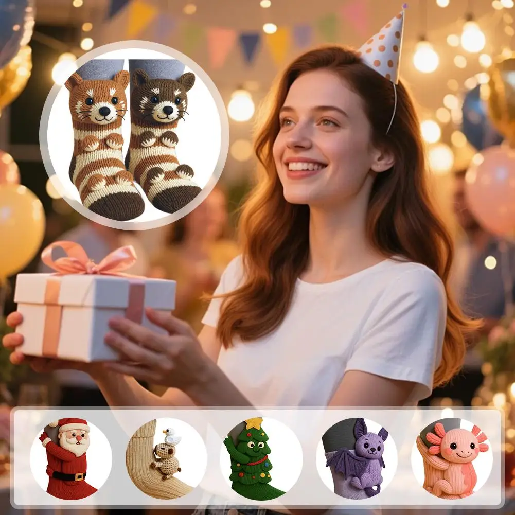 جديد ثلاثية الأبعاد متماسكة جوارب بصور حيوانات أفخم الكروشيه لطيف الحيوان الباندا الإبداعية الشتاء عطلة حفلة جوارب سانتا الدافئة الأطفال المنزل جورب