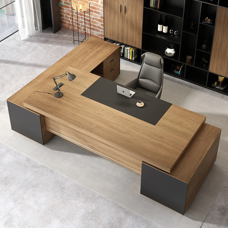 

Игровой компьютерный стол WWStudy с выдвижными ящиками, маленький стол для руководителя, L-образный стол для геймеров, тумбы для игровой комнаты, офисный стол в стиле середины века