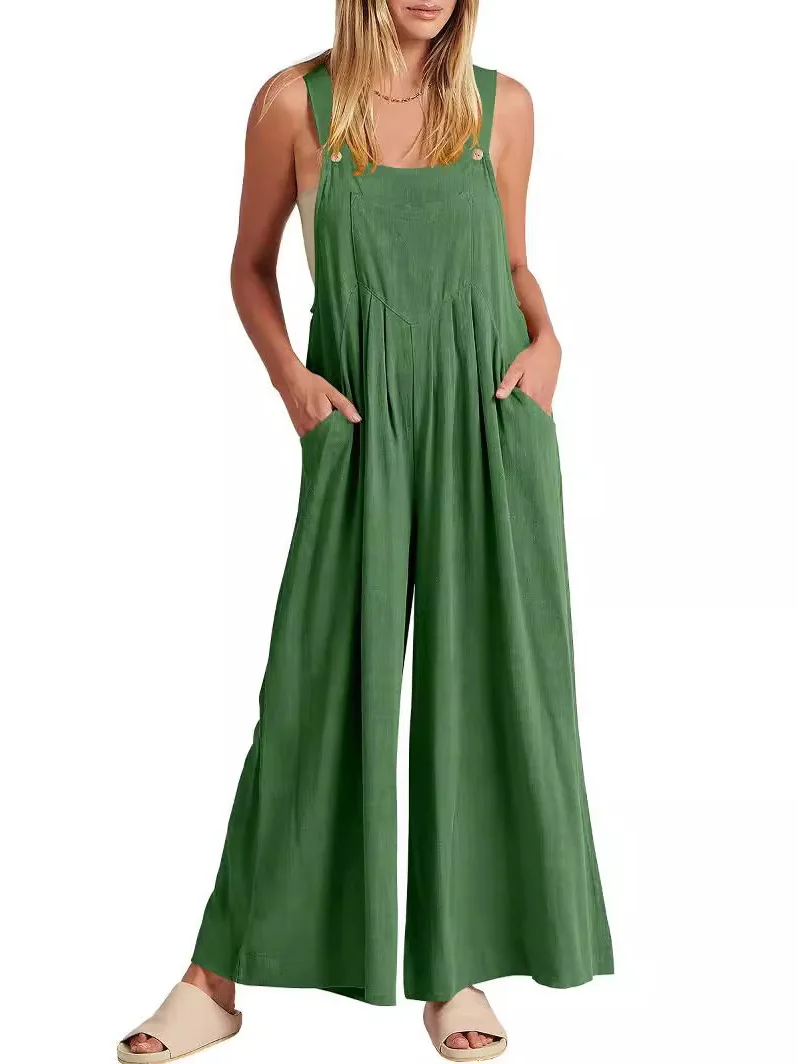 Mono holgado informal de Color puro para mujer, pantalones de pierna ancha, pantalones largos de cintura alta, traje cómodo de una pieza