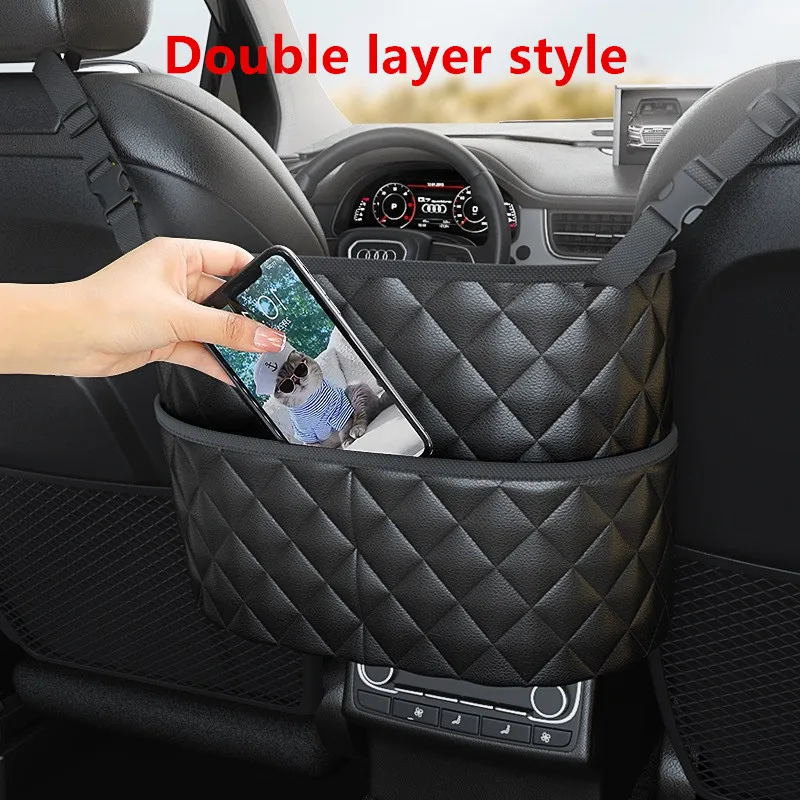 Car Middle Seat Storage Net Large Capacity Leather Bag Seat Back Storage Bag Car Chair Back Supplies Storage Goods Hanging Bag image 3
