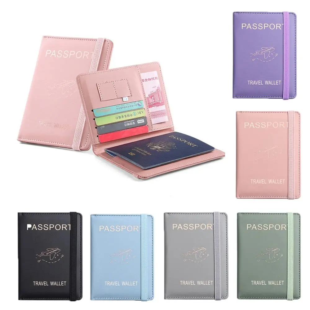 

PU Leather Passport Holder Wallet Letter RFID Blocking Leather Coin Purse With Elastic Band Printed ID Card Holder Outdoor