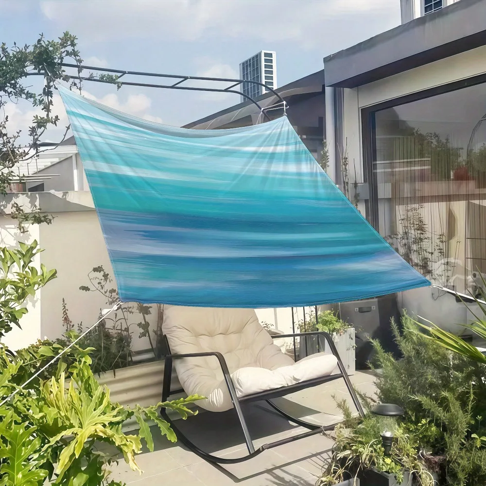 

Blue Wave Vacation Style Sunshade Awning Bohemian Garden Beach Waterproof Sunshade Shed, Polyester Material UFFJ