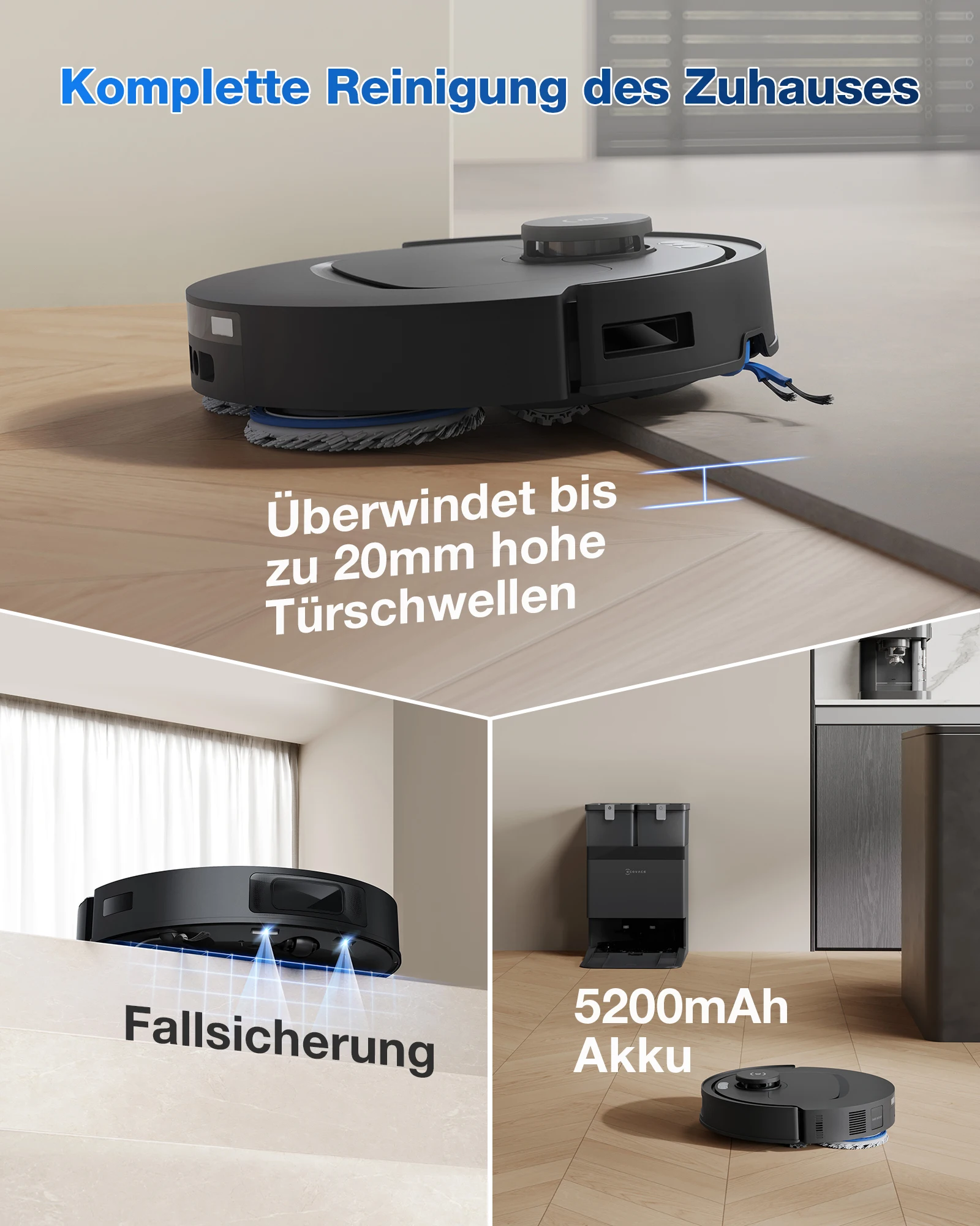 Robot aspirador ECOVACS Deebot T30e Omni con función de limpieza, potencia de succión de 25.000 Pa | Limpieza OZMO Turbo 2.0, cepillo principal triple en V antienredos ZeroTangle 3.0, Omni-Station, secado a 45 °C 7