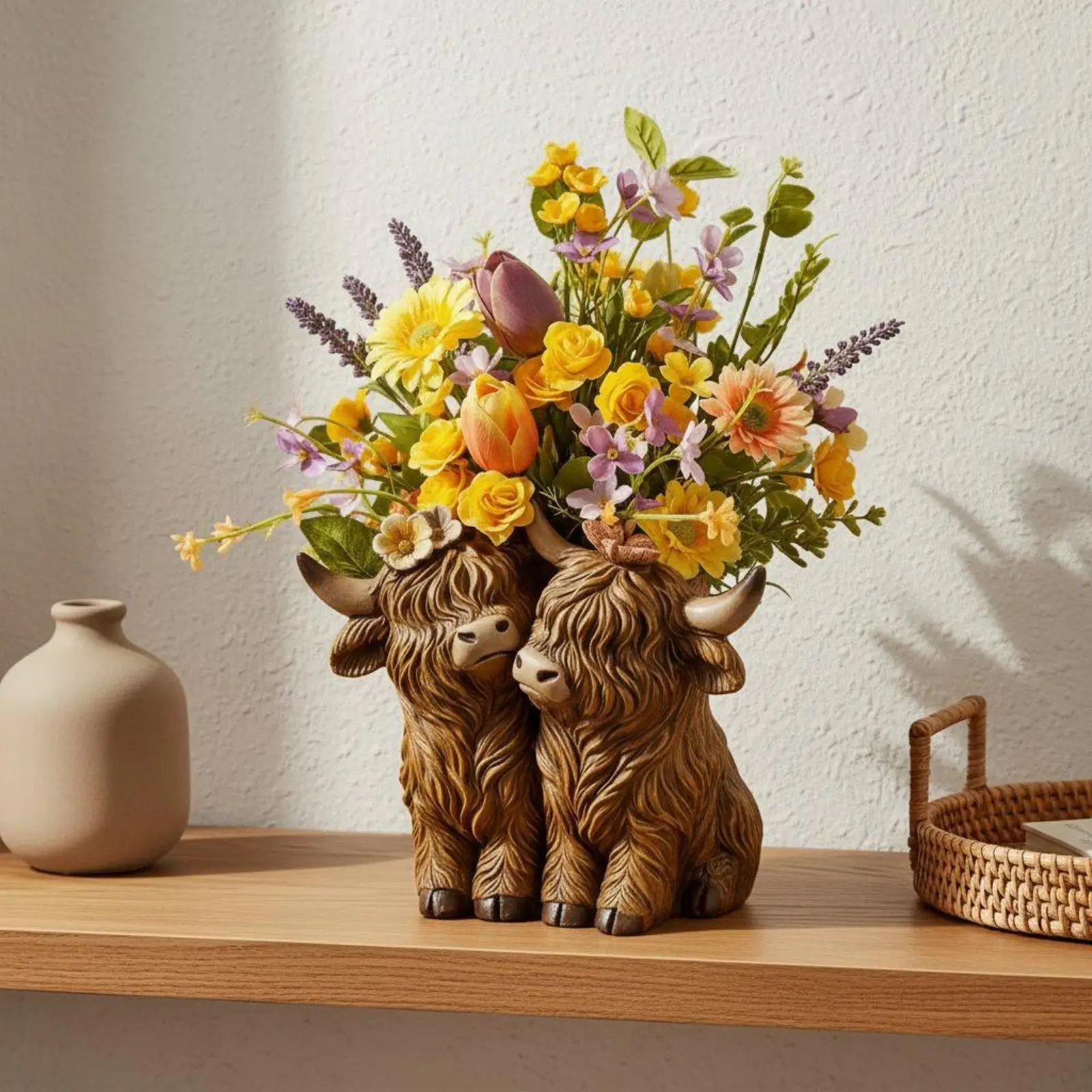 Hairy Bovine Resin Planter Creature Shaped Design for Desk, Living Room