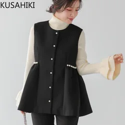 KUSAHIKI Autumn Winter New Bead Women's Vest Fashion Single Breasted Round Neck Fashion 2024 Cardigan Waistcoat Jacket