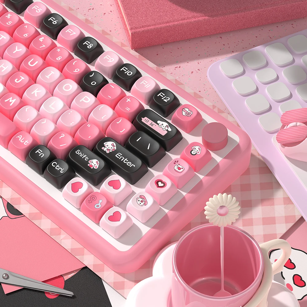 Heartbeat Rate Theme Key Hat PBT Material MCA Profile 145keys Cute Pink Creative Keyboard Hat Adapted to Mechanical Keyboard