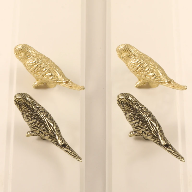 DIY Solid Brass Parrot Drawer Pull Knob in Antique Bird Shape for Cabinet Door Handle Miniature Metal Decorative Item